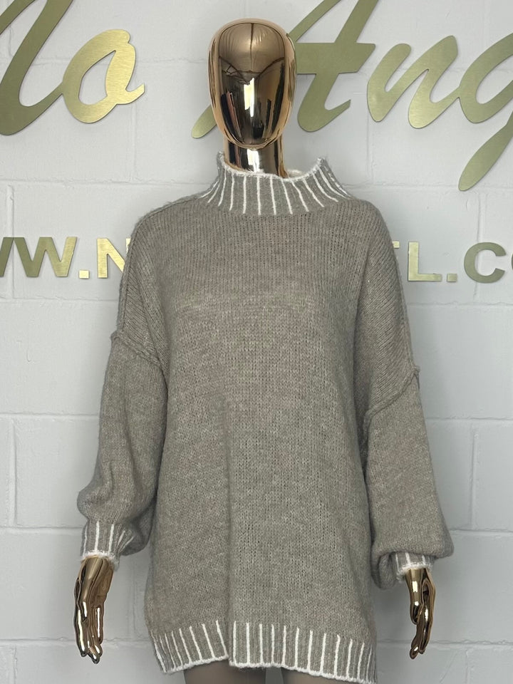 Stitch Edge Exposed Seam Taupe Jumper