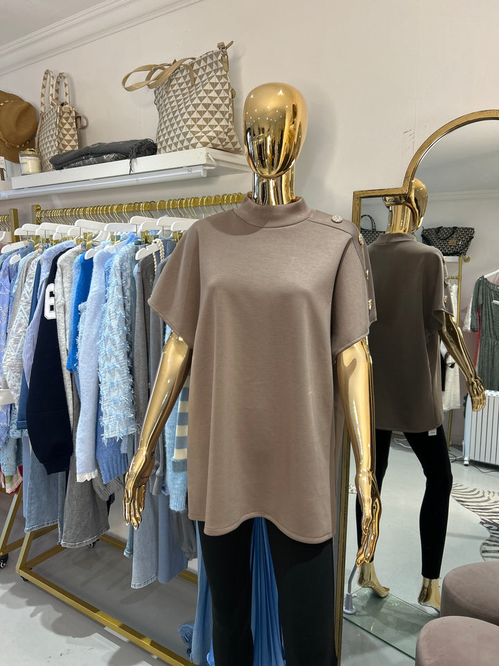 Turtle Neck Gold Button Batwing T-shirt Top (3 Colours)