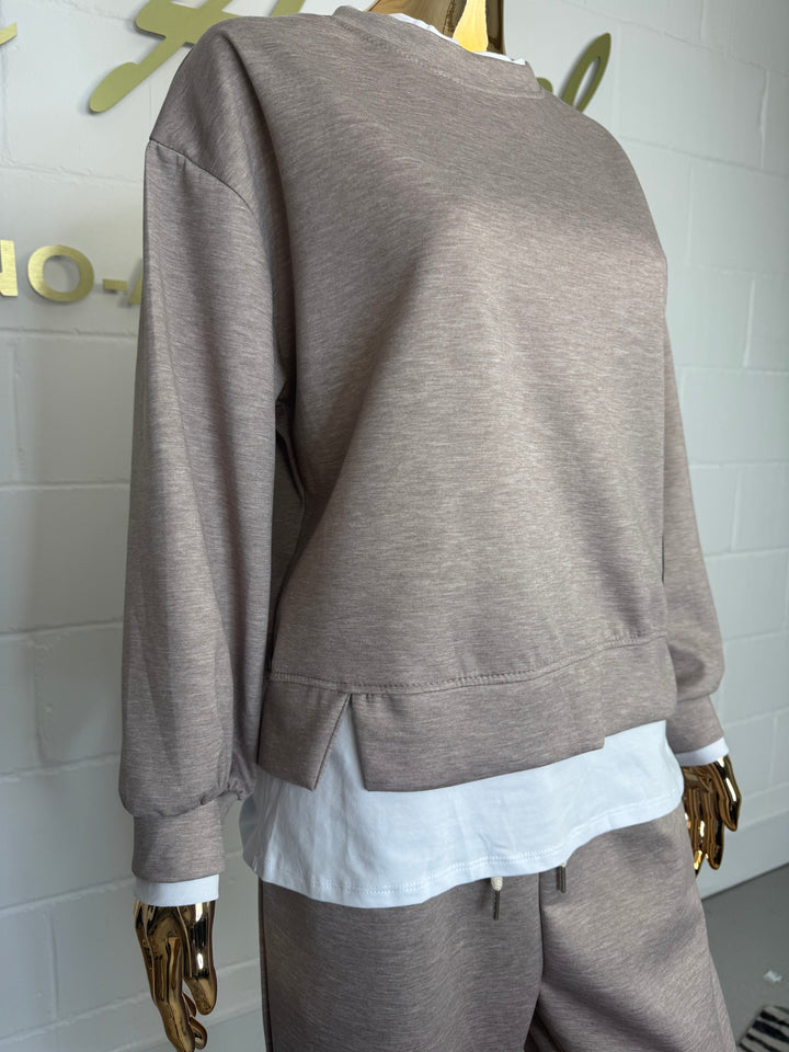 Taupe T-Shirt illusion Tracksuit Co-ord