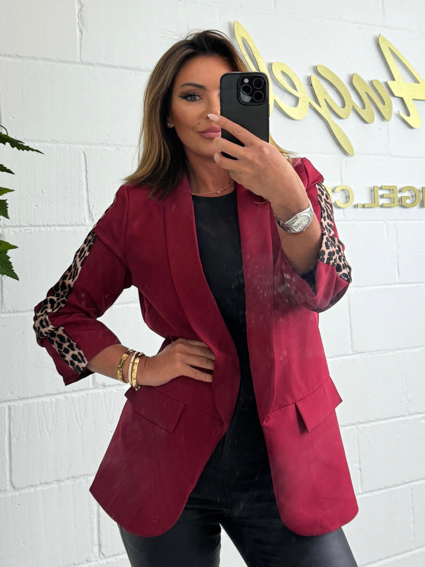 Leopard Print Stripe Ruched Sleeve Blazer 5 Colours