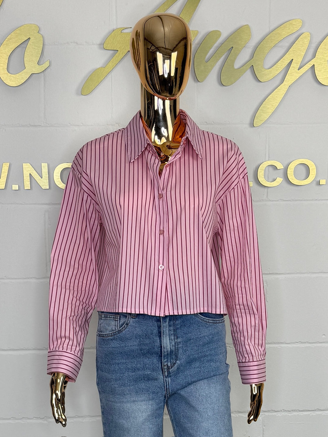 Striped Button Up Collared Shirt With Open Back Shirt (2 Colours)