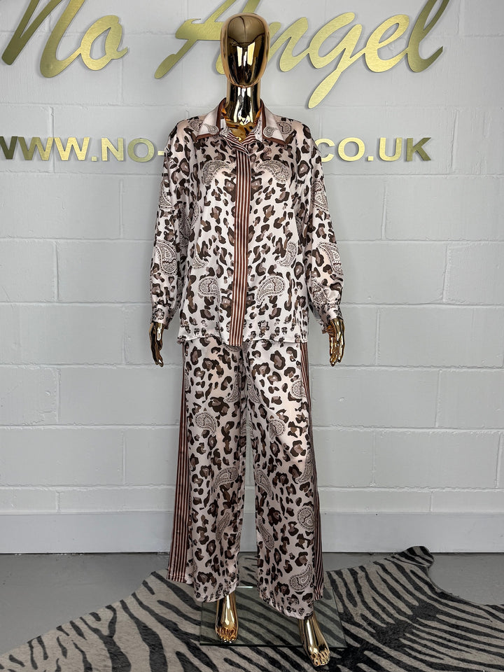 Beige/Tan Printed Satin Leopard Co-ord