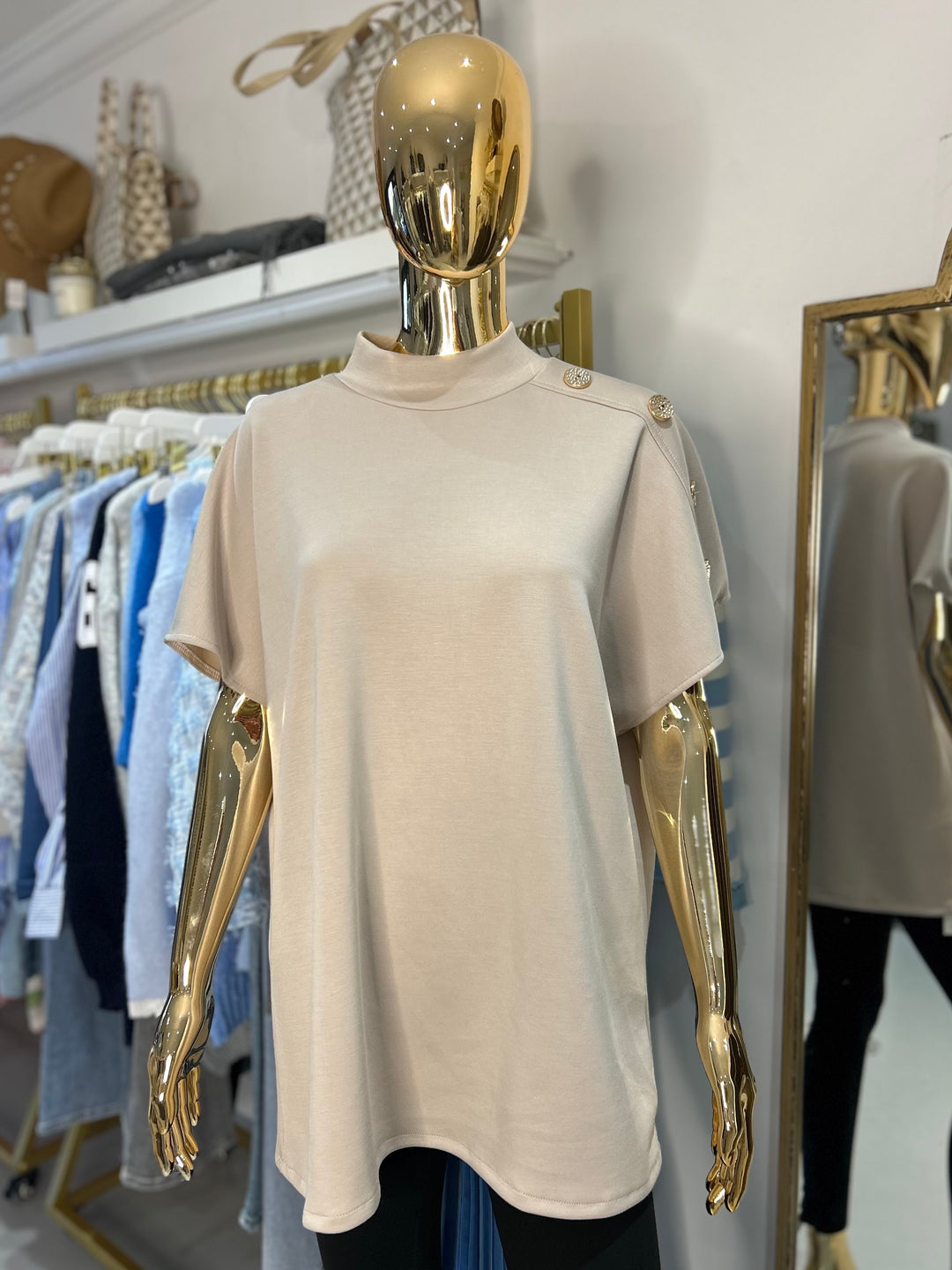 Turtle Neck Gold Button Batwing T-shirt Top (3 Colours)