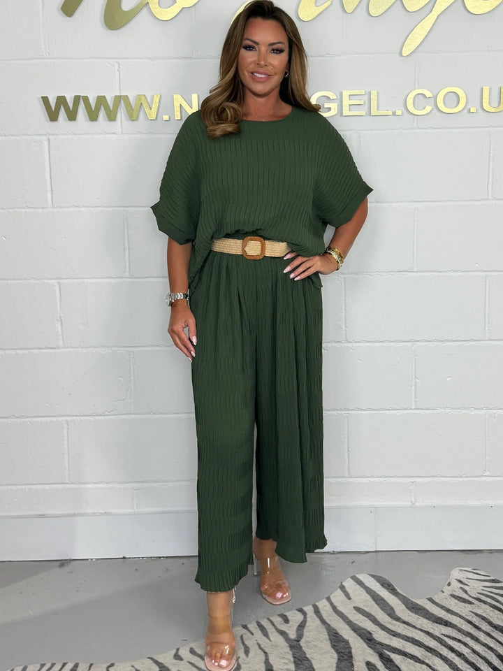 Crinkle Top & Belted Trouser Co-Ord ( 6 colours)