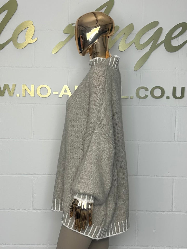 Stitch Edge Exposed Seam Taupe Jumper