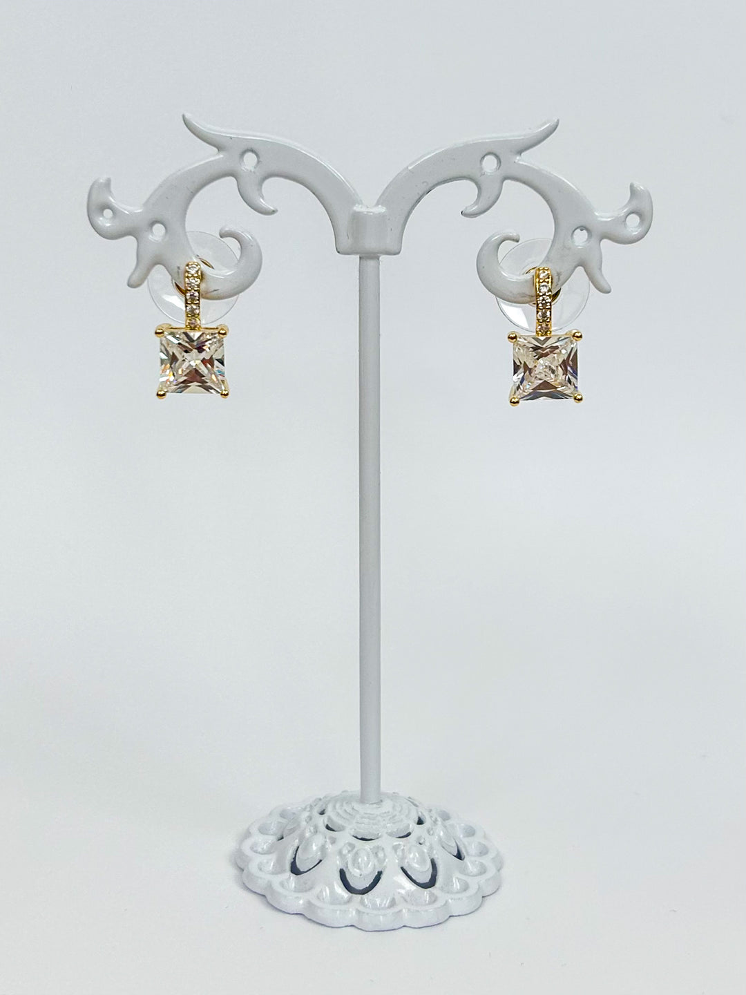 Diamonté Square Drop Earrings (2 Colours)