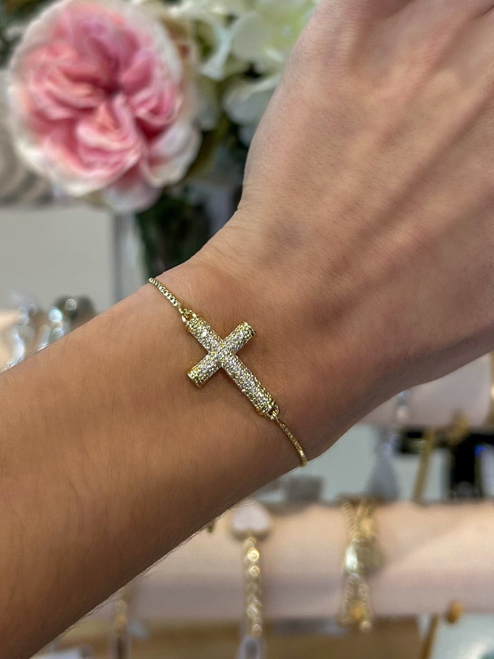 Diamante Cross Adjustable Bracelet (2 Colours)