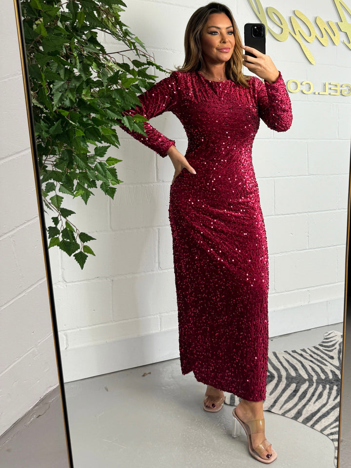 Long Sleeve Sequin Velvet Dress (3 Colours)