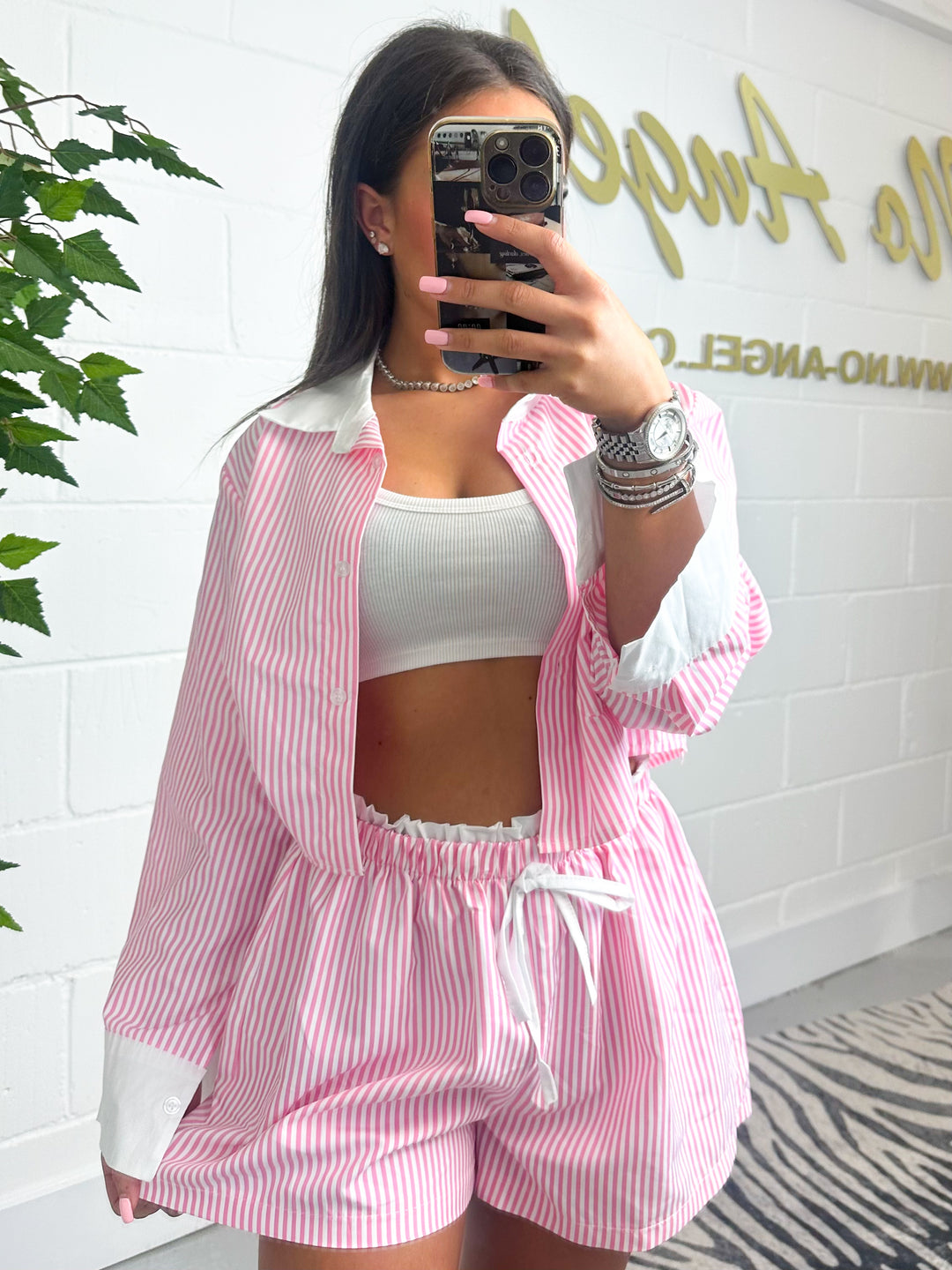 Striped collared shirt and shorts co-ord