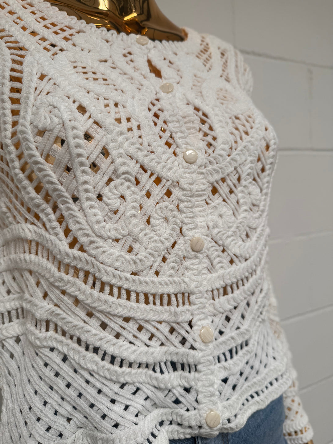 White Button Up Crochet Cardigan