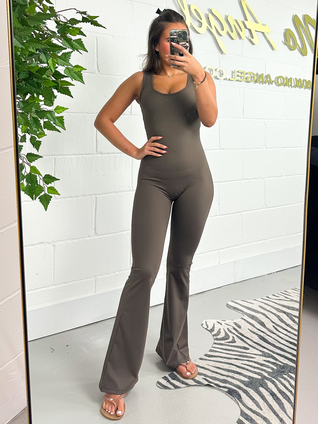 Open Back Ruched Bum Flared Leg Jumpsuit (2 Colours)