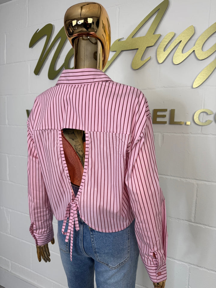 Striped Button Up Collared Shirt With Open Back Shirt (2 Colours)