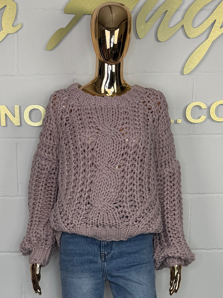 Chunky Cable Knit Balloon Sleeve Jumper (3 Colours)