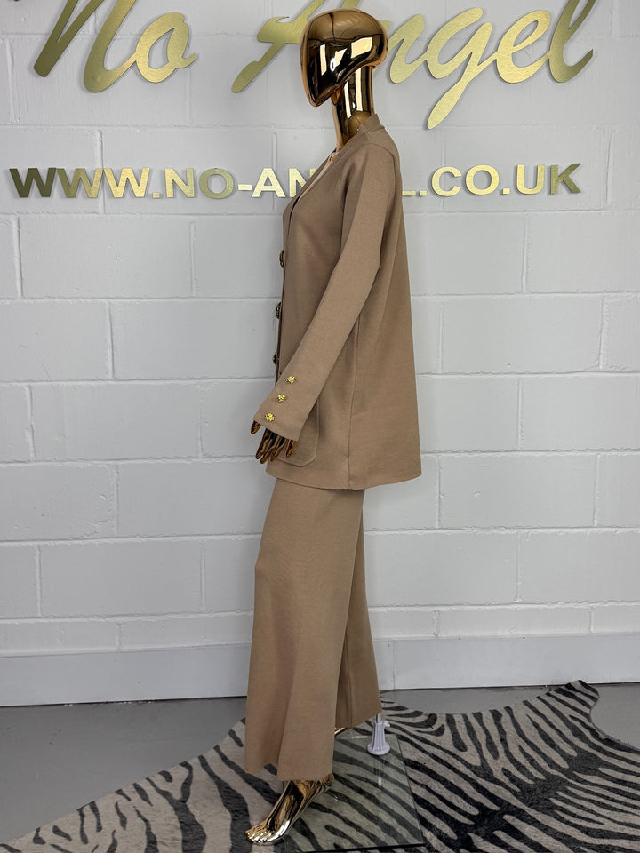 Longline Gold Button Soft Knit Trouser Co-Ord