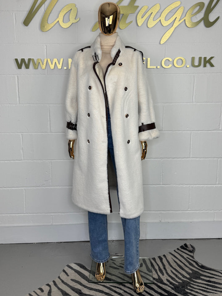 Faux Fur Leather Trim Belted Longline Coat (3 Colours)