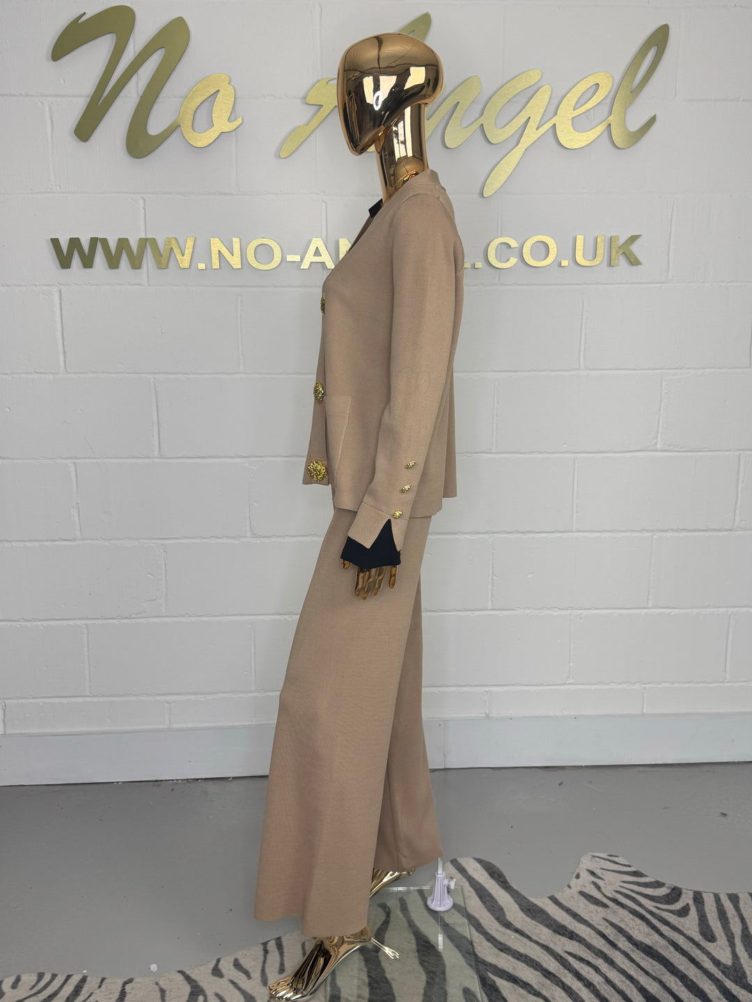 Gold Button Soft Knit Contrast Cuff Cardigan & Trouser Co-Ord (3 Colours)