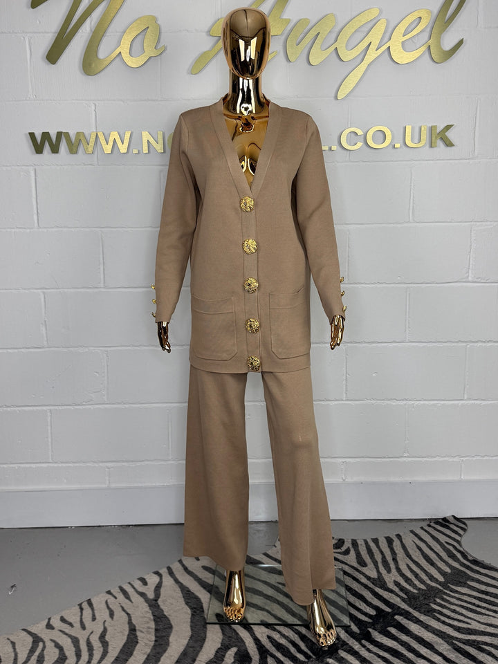 Longline Gold Button Soft Knit Trouser Co-Ord