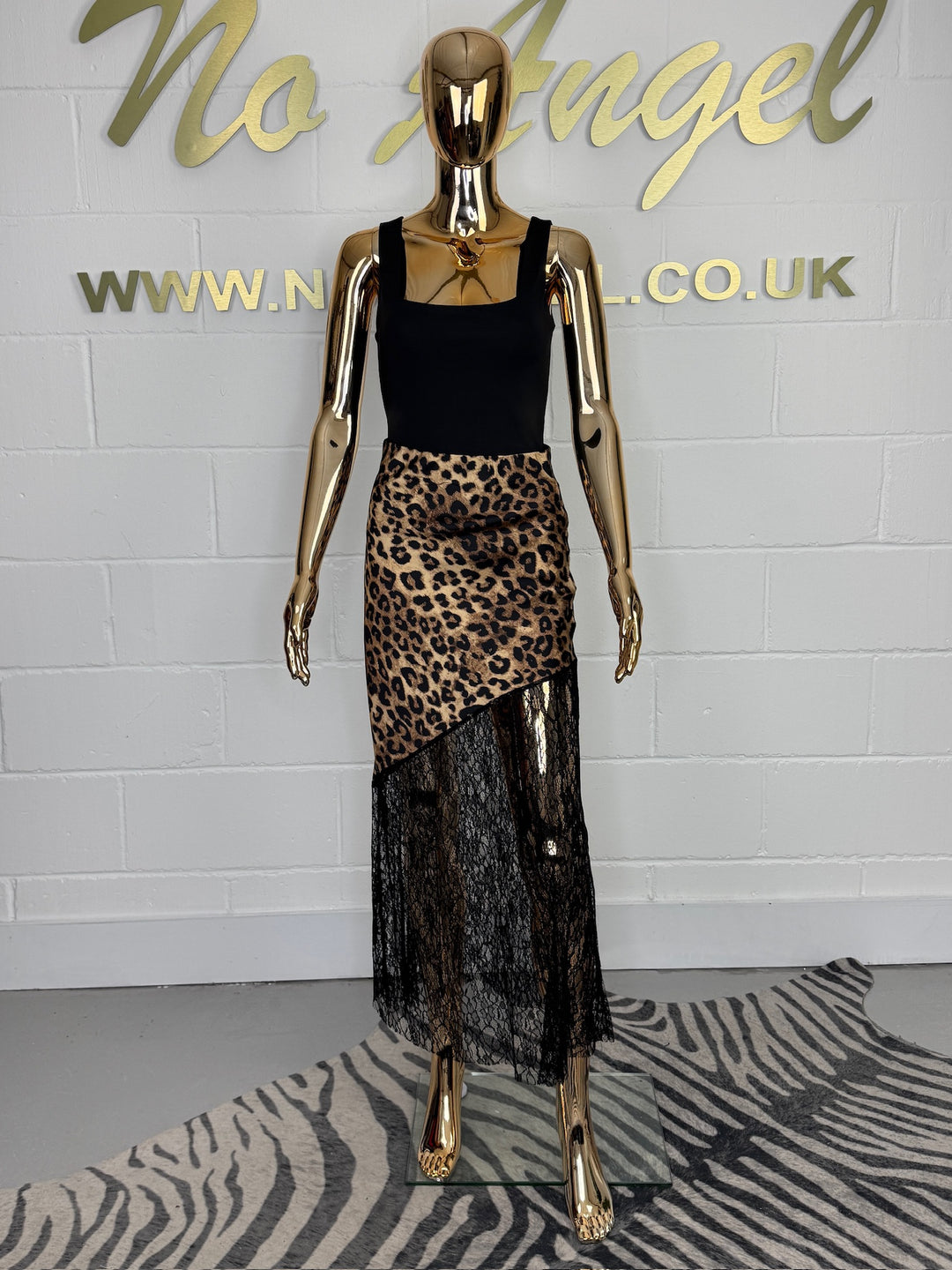 Leopard Print Lace Bottom Satin Skirt