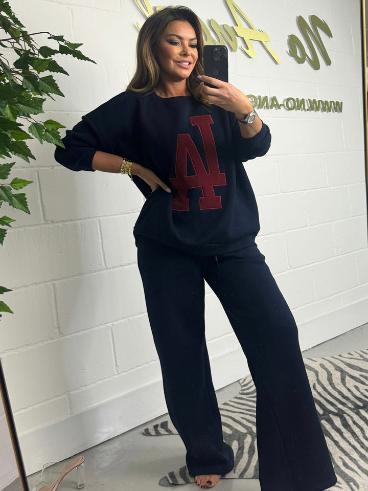 Luxury LA Oversize Sweatshirt & Wide Leg Tracksuit Co-Ord (2 Colours)