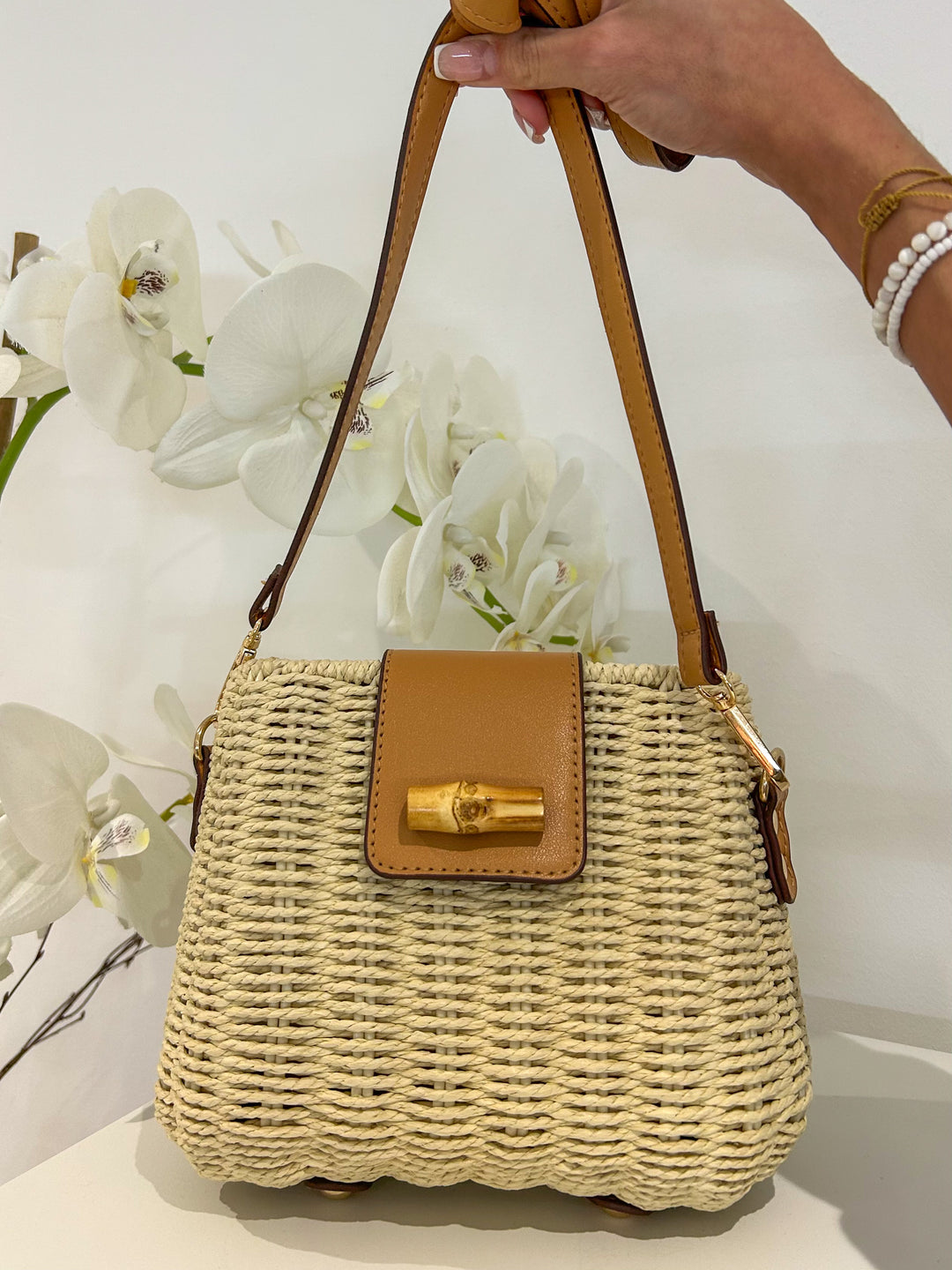 Straw Wicker Bamboo Detail Crossbody Bag (4 Colours)