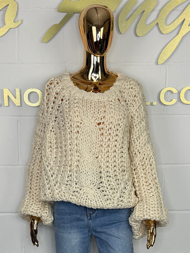 Chunky Cable Knit Balloon Sleeve Jumper (3 Colours)