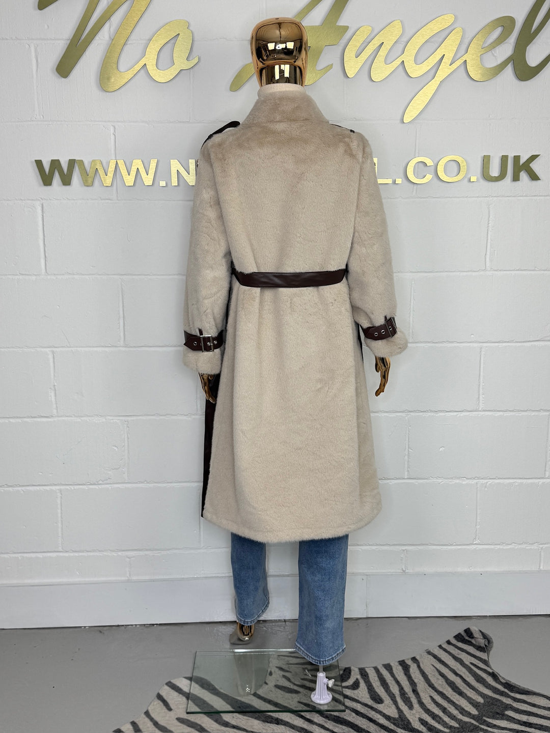 Faux Fur Leather Trim Belted Longline Coat (3 Colours)