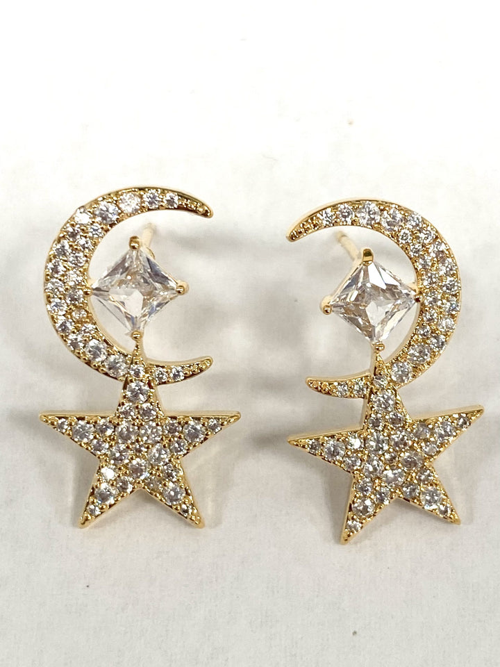 Gold/Diamonté Star & Moon Earrings 6341
