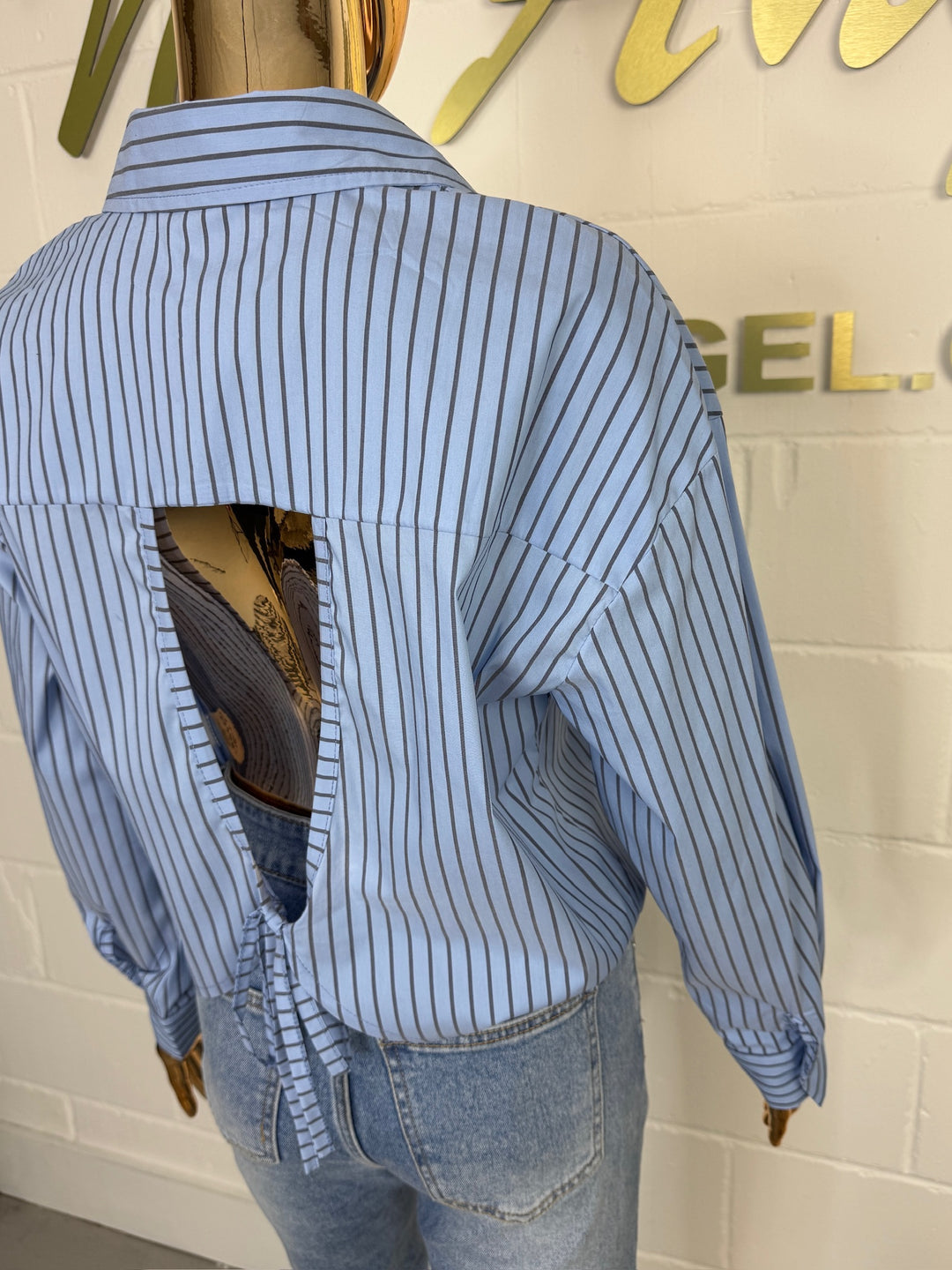 Striped Button Up Collared Shirt With Open Back Shirt (2 Colours)