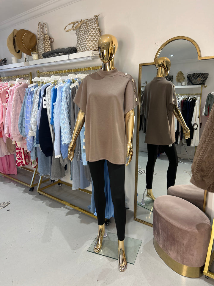 Turtle Neck Gold Button Batwing T-shirt Top (3 Colours)