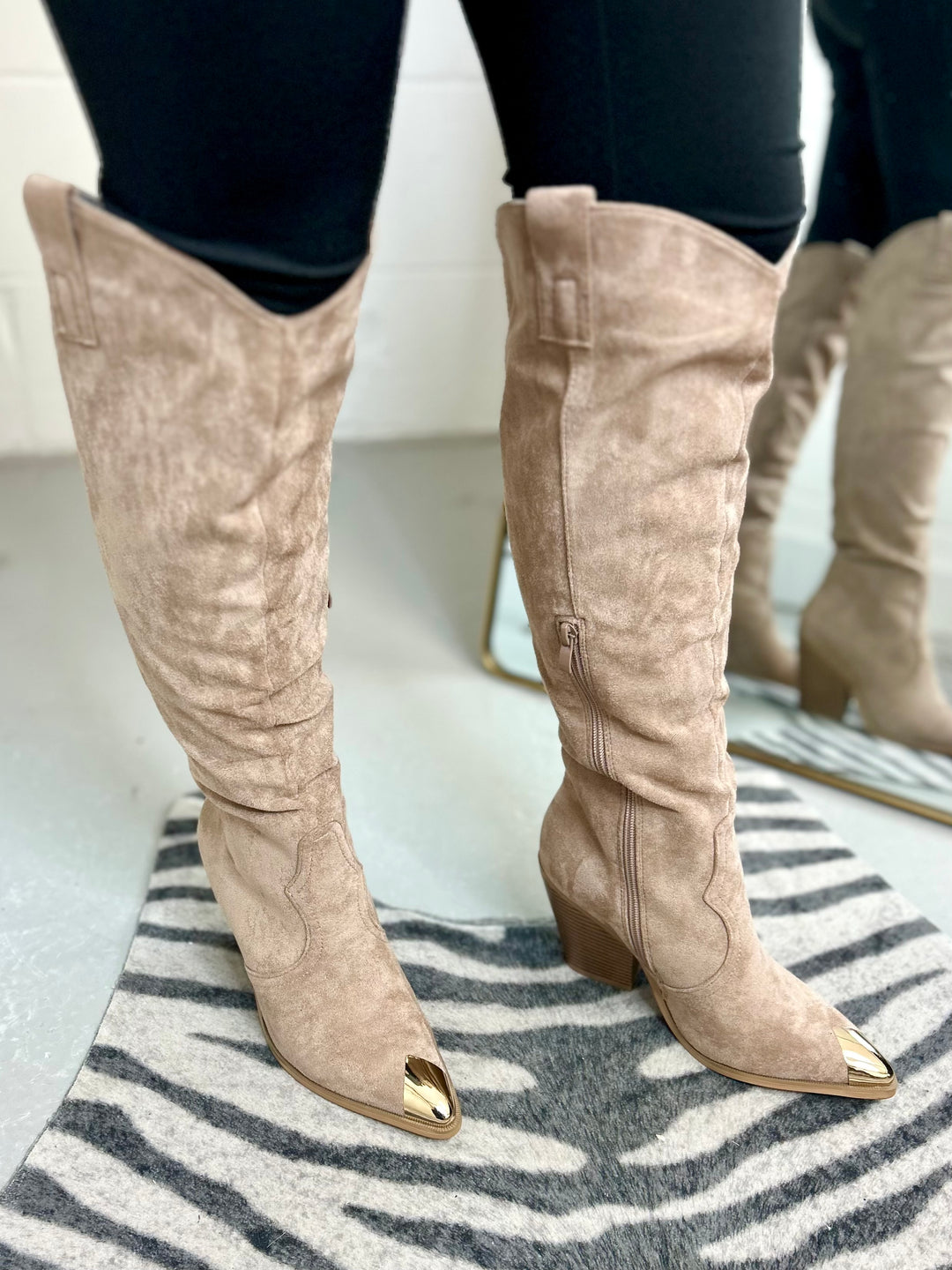 Knee High Faux Suede Cowboy Boots (2 Colours)