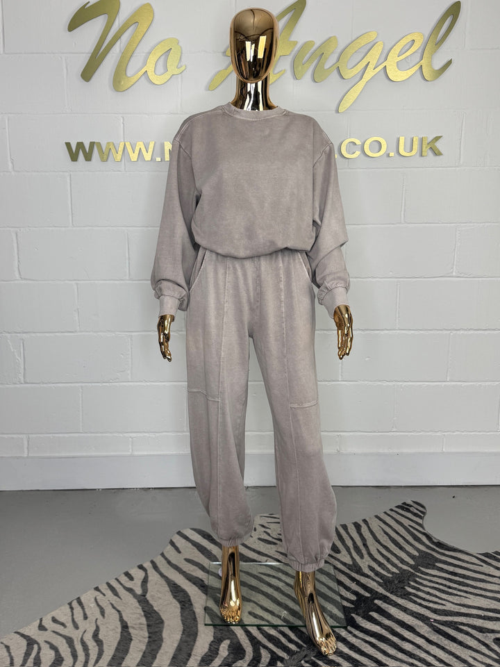 Long Sleeve Acid Washed Cropped Elasticated Tracksuit (3 Colours)