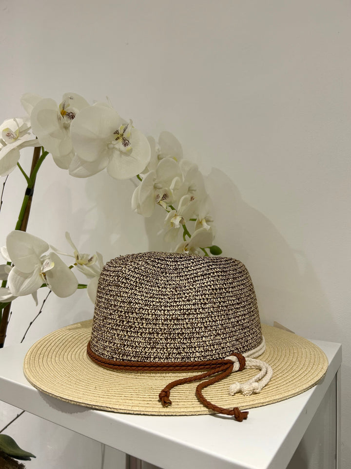 Brown & Cream Straw Beach Hat