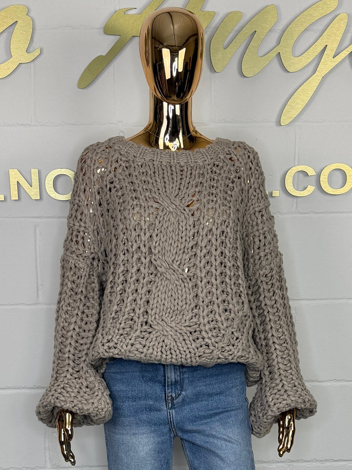 Chunky Cable Knit Balloon Sleeve Jumper (3 Colours)