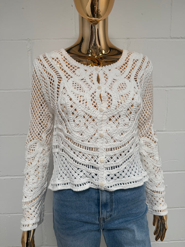 White Button Up Crochet Cardigan