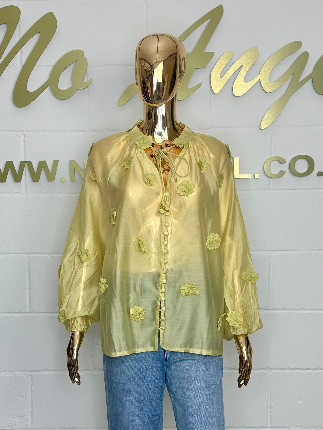 3D Flower Sheer Button Up Blouse (3 Colours)