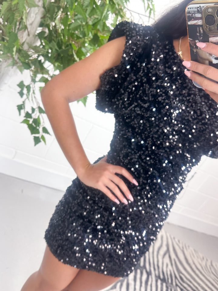 Black Sequin Mini Dress