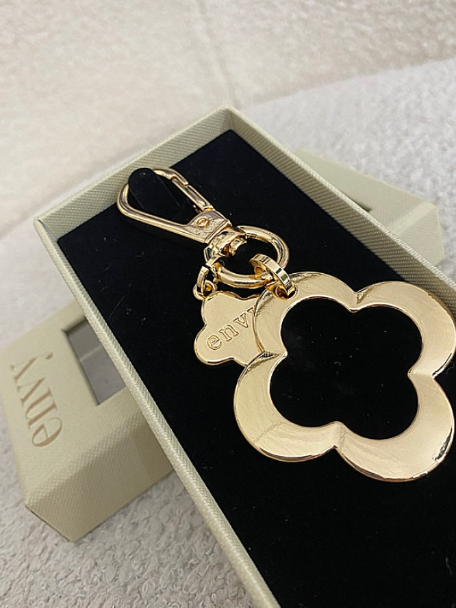 Gold Hanging Double Clover Keyring 8842