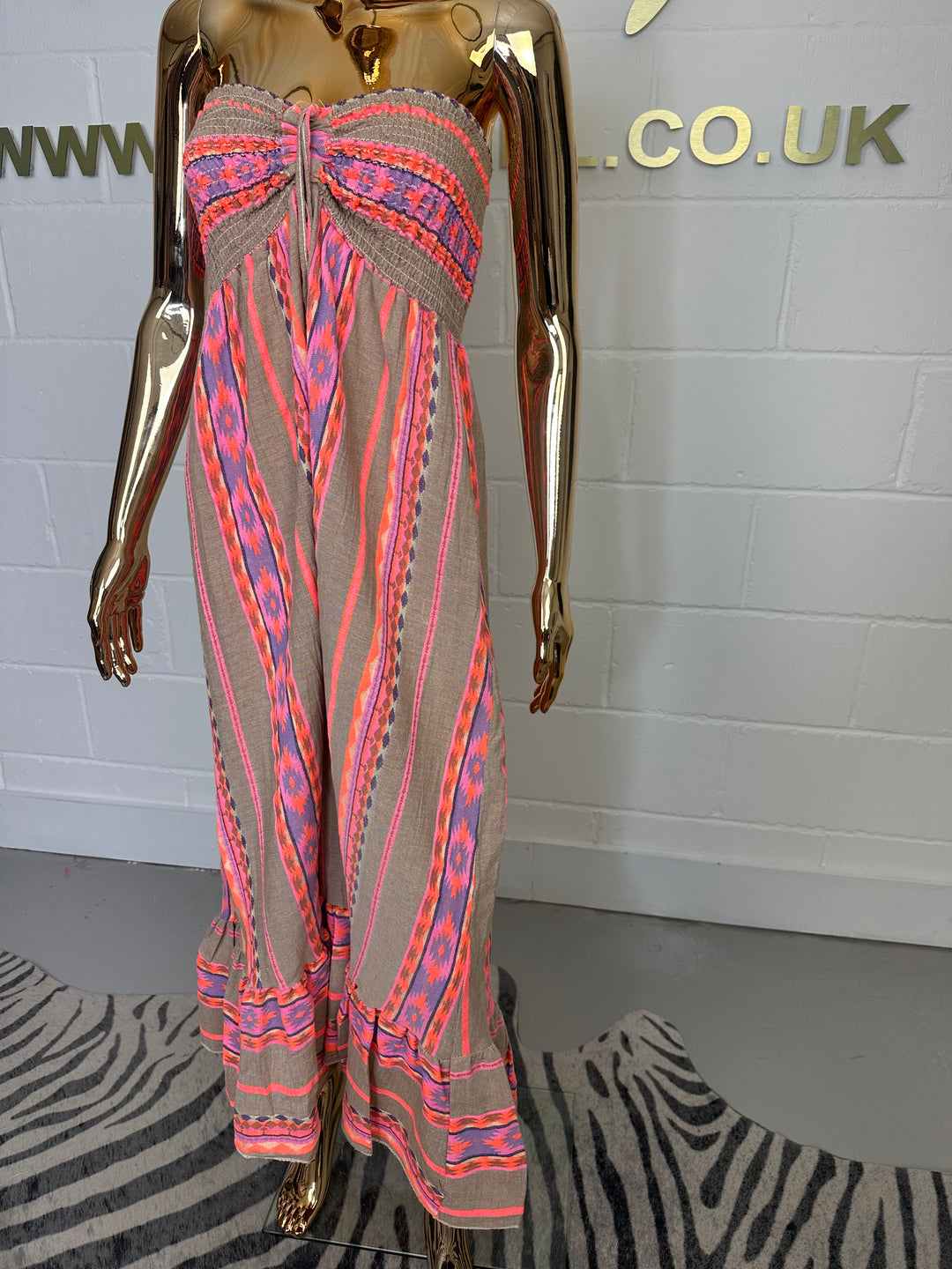 Aztec Print Smocked Bandeau Maxi Dress (2 Colours)