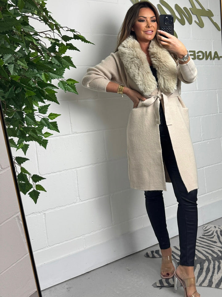 Faux Fur Neck Longline Cardigan (2 Colours)