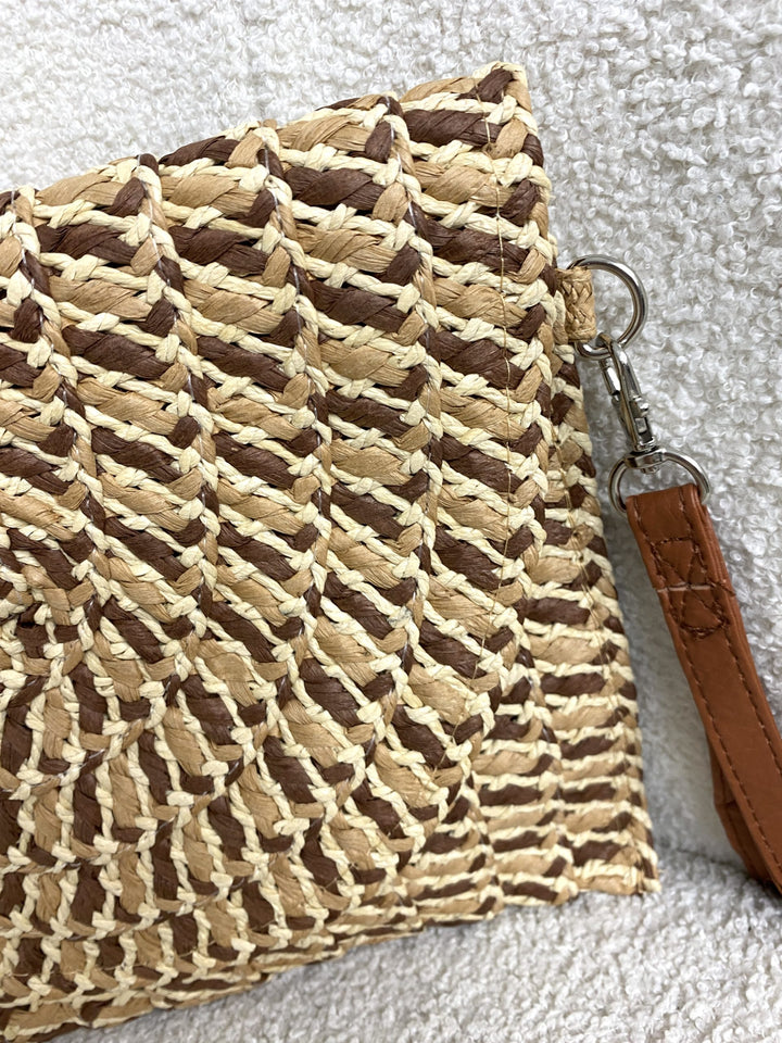 Brown Flecked Woven Straw Envelope Clutch Bag 8600