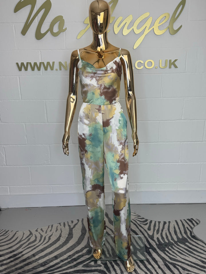 Sage/Gold Marble Cowl Neck Jumpsuit