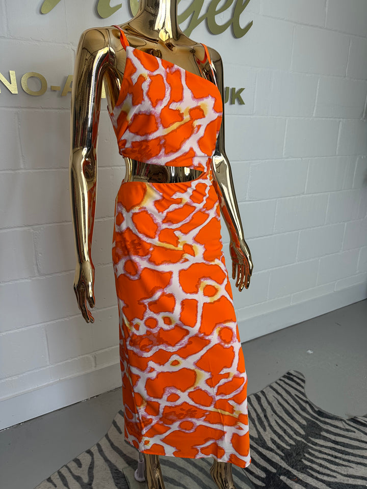 White/Orange Cut Out Middle Maxi Dress