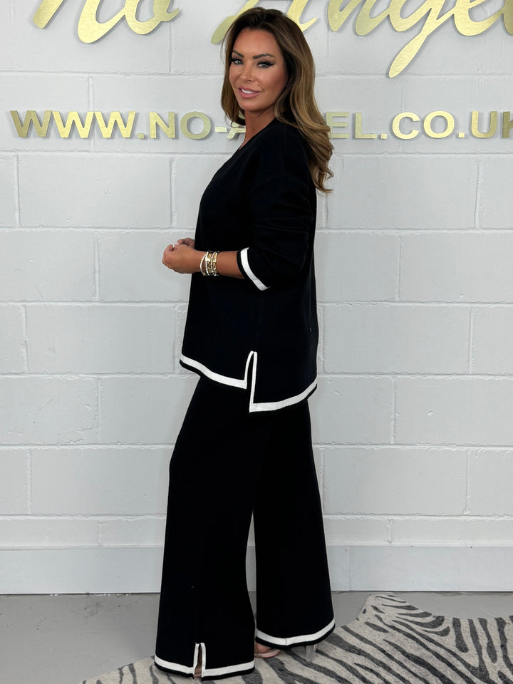 V-Neck Soft Knit Border Edge Trouser Co-Ord (2 Colours)