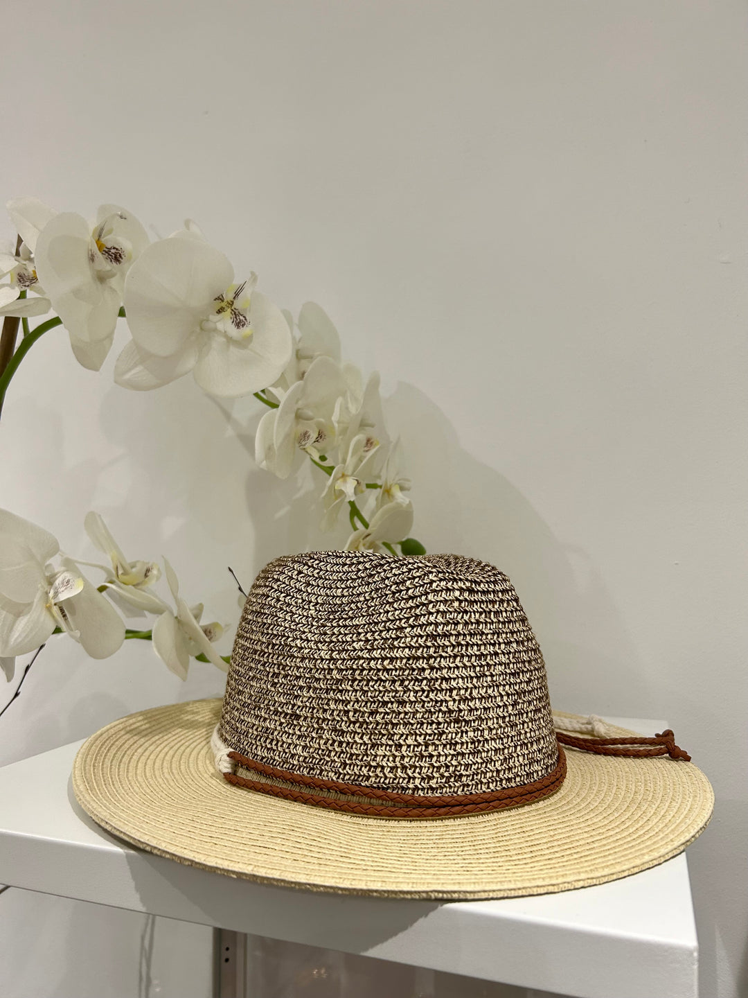 Brown & Cream Straw Beach Hat