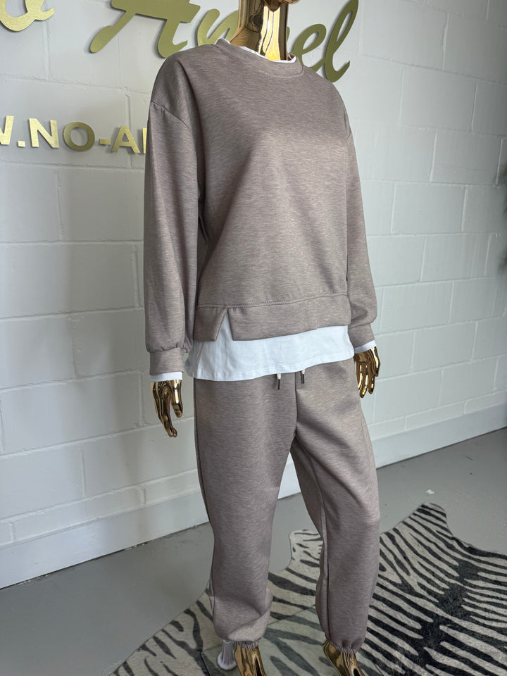 Taupe T-Shirt illusion Tracksuit Co-ord