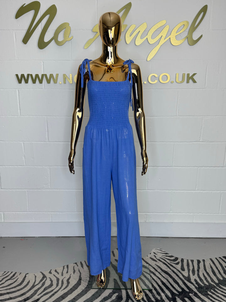 Tie Up Shoulder Smocked Top Jumpsuit (4 Colours)