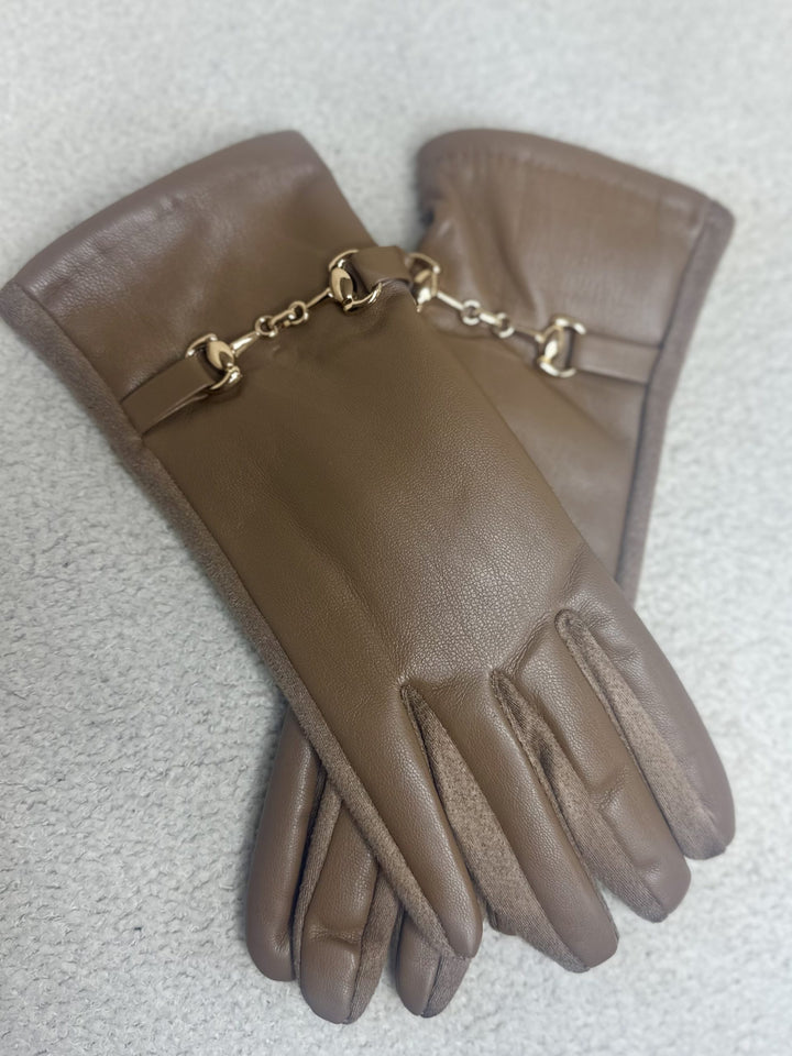 Tan Leather Look Buckle Gloves 8158