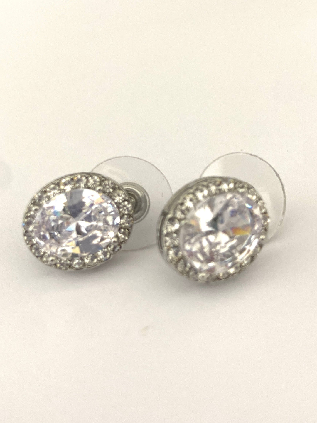 Silver Diamanté Large Stone Stud Earrings 9940