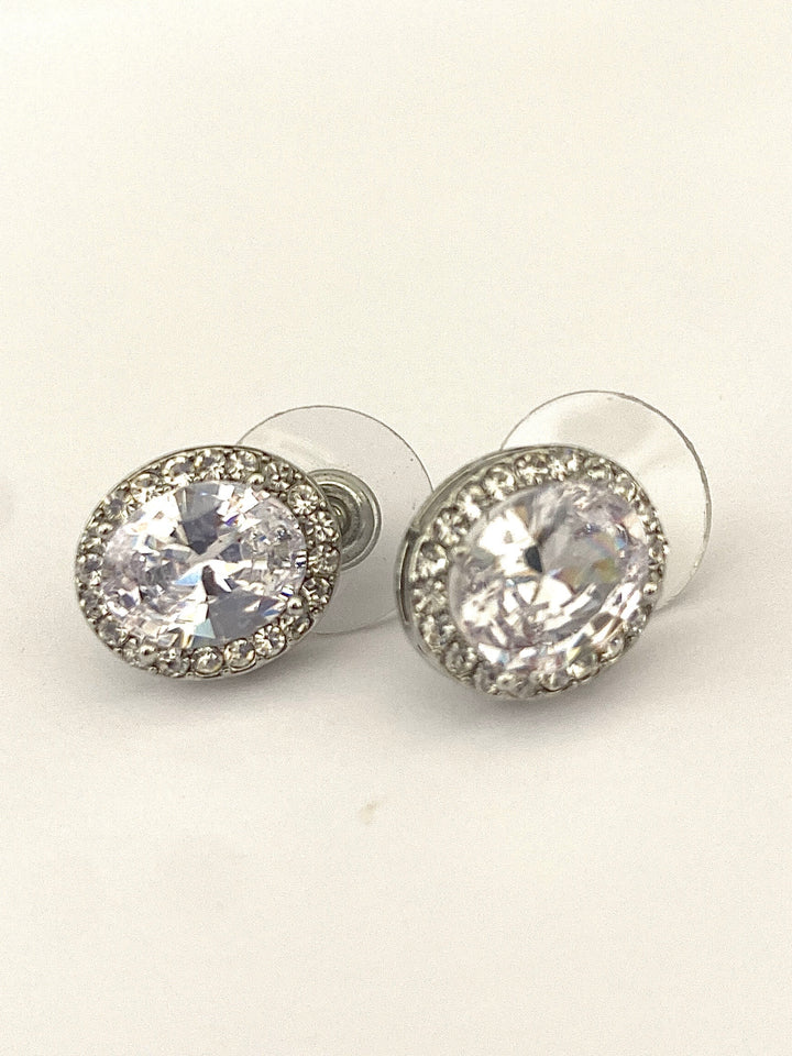 Silver Diamanté Large Stone Stud Earrings 9940