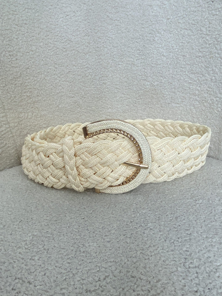 Cream Plaited Rope Belt With A Gold Buckle 9909